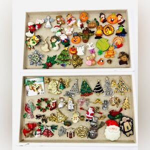 Vintage & Modern Gold & Silver Tone Assorted  Holiday/ Christmas Brooch Lot 85
